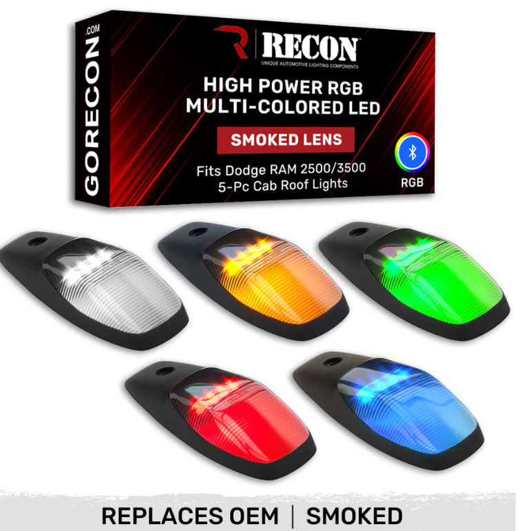 Dodge 19-25 RAM 2500/3500 5-Piece Ultra Bright RGB Multi-Colored LED Cab Roof Lights Bluetooth App (Replaces Factory/OEM Cab Lights Only) - Multiple Lens - Open Box, Damaged